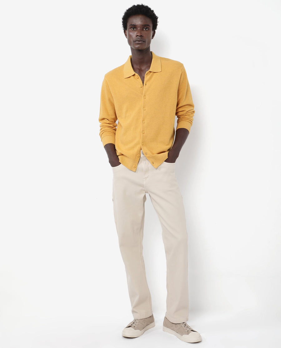 Rare Rabbit Men's Alias-N Dusky Yellow Cotton Plain Regular Fit Full Sleeve Collared Shirt