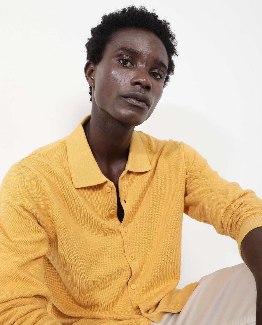 Rare Rabbit Men's Alias-N Dusky Yellow Cotton Plain Regular Fit Full Sleeve Collared Shirt