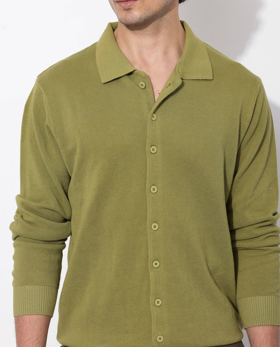 Rare Rabbit Men's Alias-N Flouroscent Green Cotton Plain Regular Fit Full Sleeve Collared Shirt