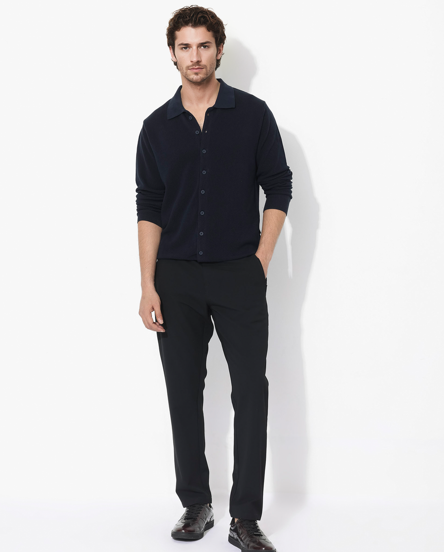 Rare Rabbit Men's Alias-N Navy Cotton Plain Regular Fit Full Sleeve Collared Shirt