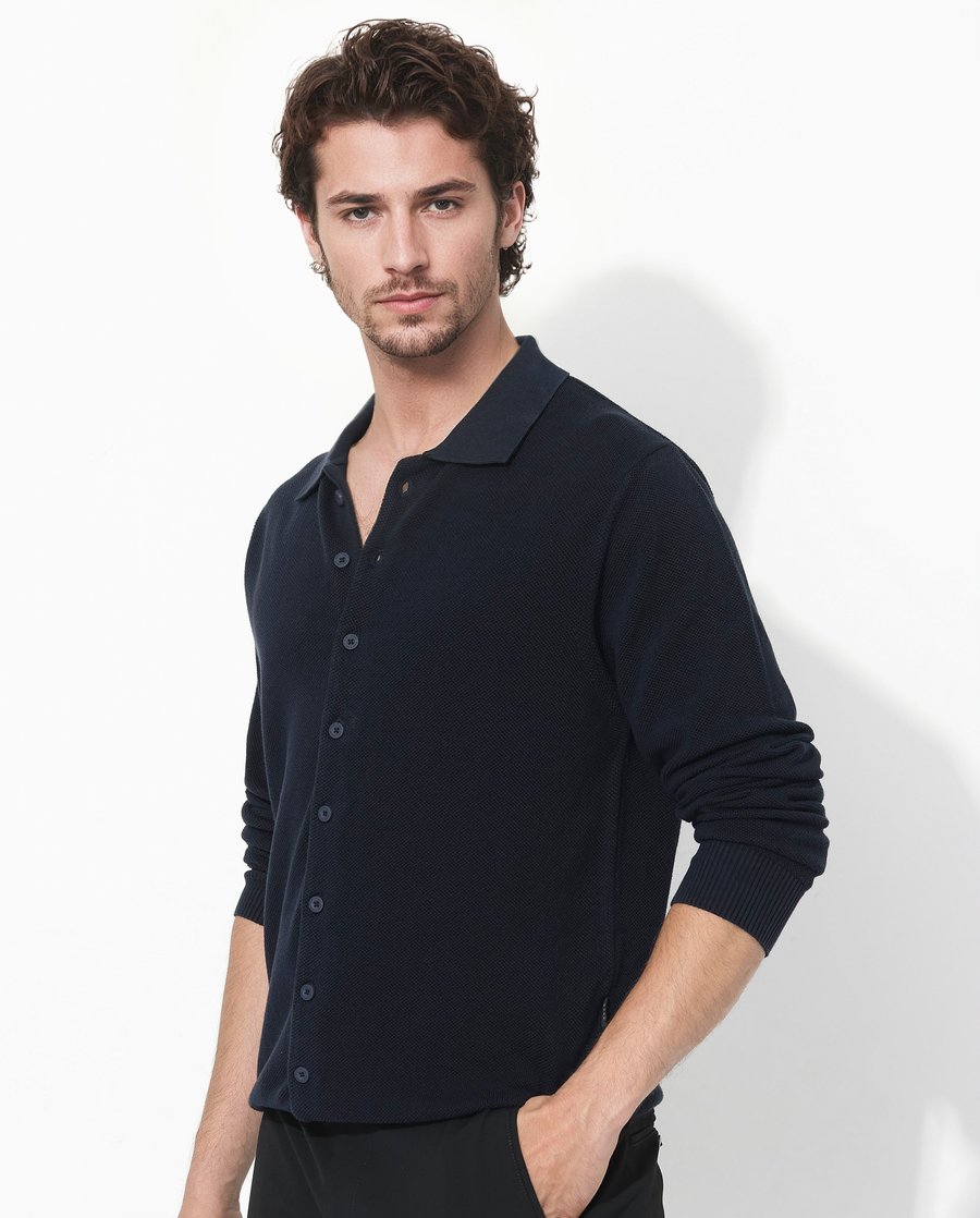 Rare Rabbit Men's Alias-N Navy Cotton Plain Regular Fit Full Sleeve Collared Shirt