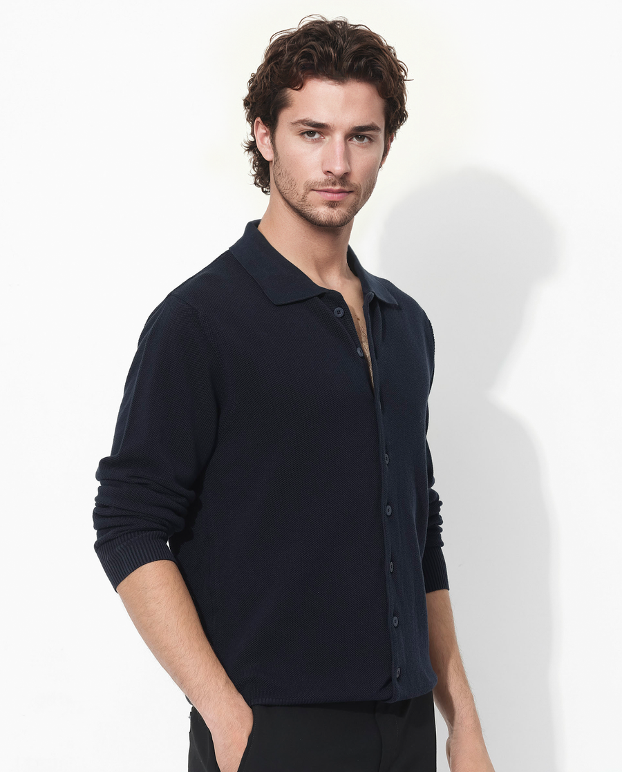 Rare Rabbit Men's Alias-N Navy Cotton Plain Regular Fit Full Sleeve Collared Shirt