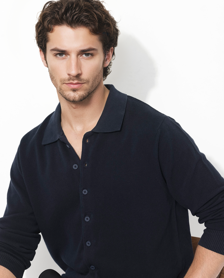 Rare Rabbit Men's Alias-N Navy Cotton Plain Regular Fit Full Sleeve Collared Shirt