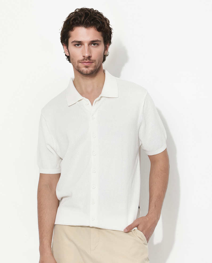 Rare Rabbit Men's Alias-N Ss Off White Cotton Plain Regular Fit Half Sleeve Collared Shirt