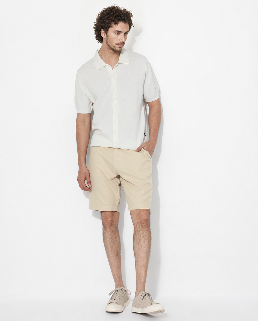 Rare Rabbit Men's Alias-N Ss Off White Cotton Plain Regular Fit Half Sleeve Collared Shirt