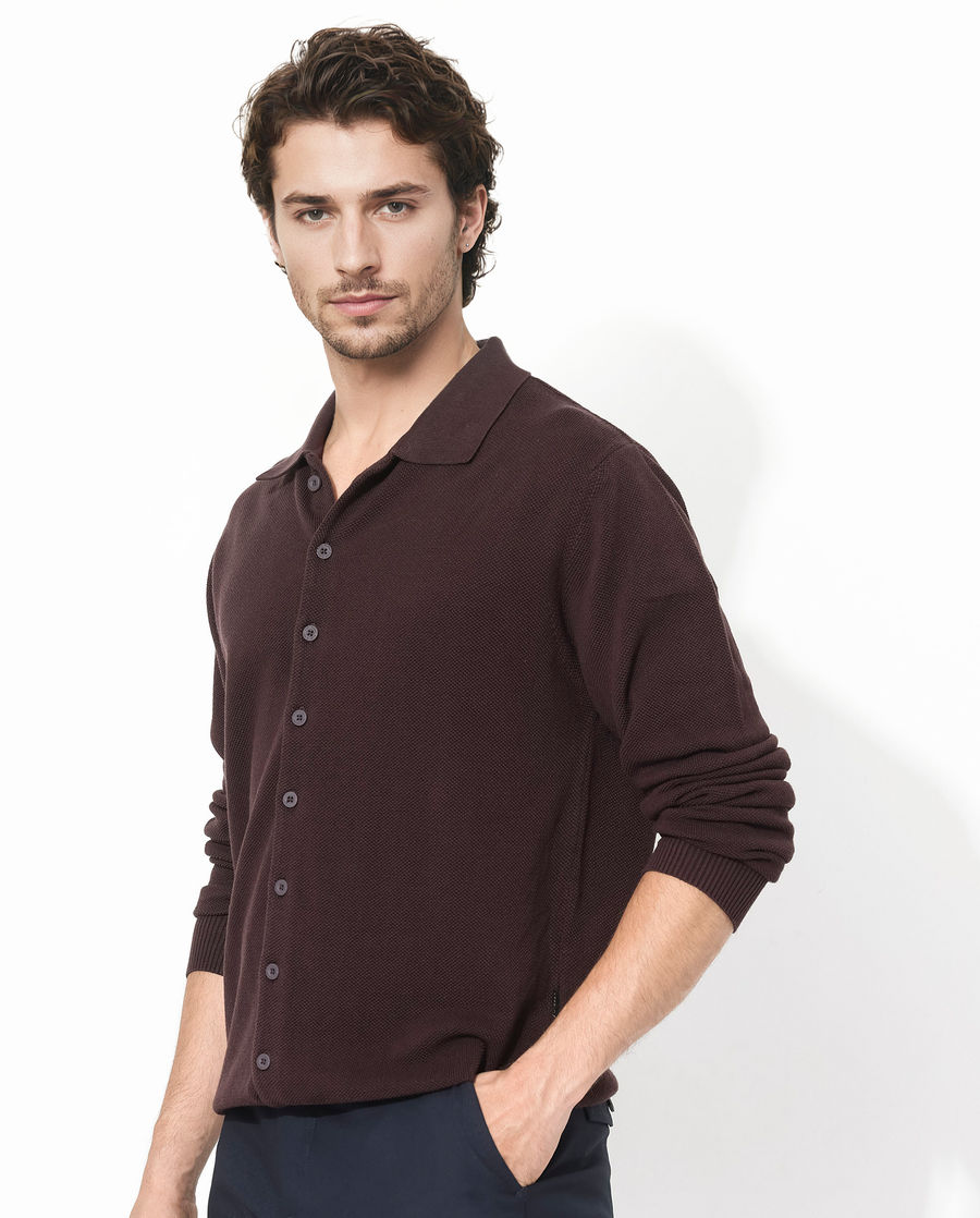 Rare Rabbit Men's Alias-N Brown Cotton Plain Regular Fit Full Sleeve Collared Shirt