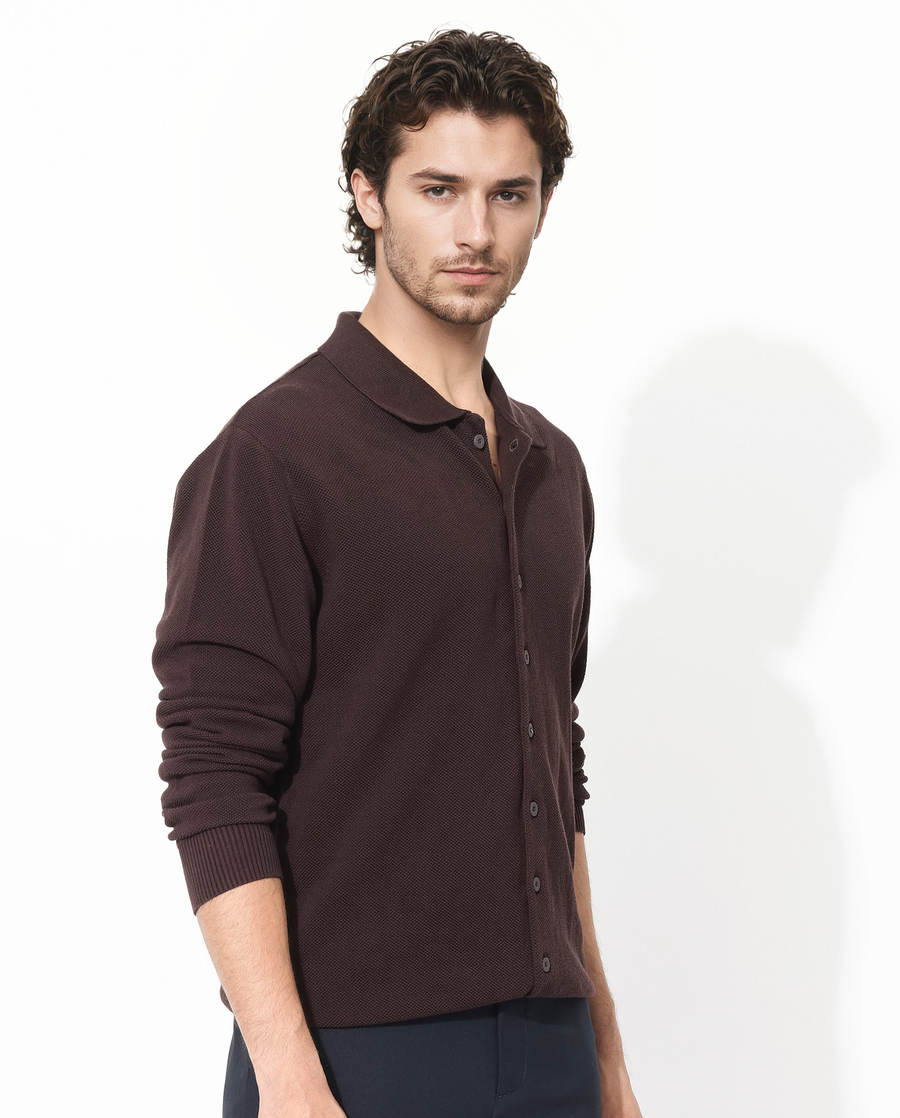 Rare Rabbit Men's Alias-N Brown Cotton Plain Regular Fit Full Sleeve Collared Shirt