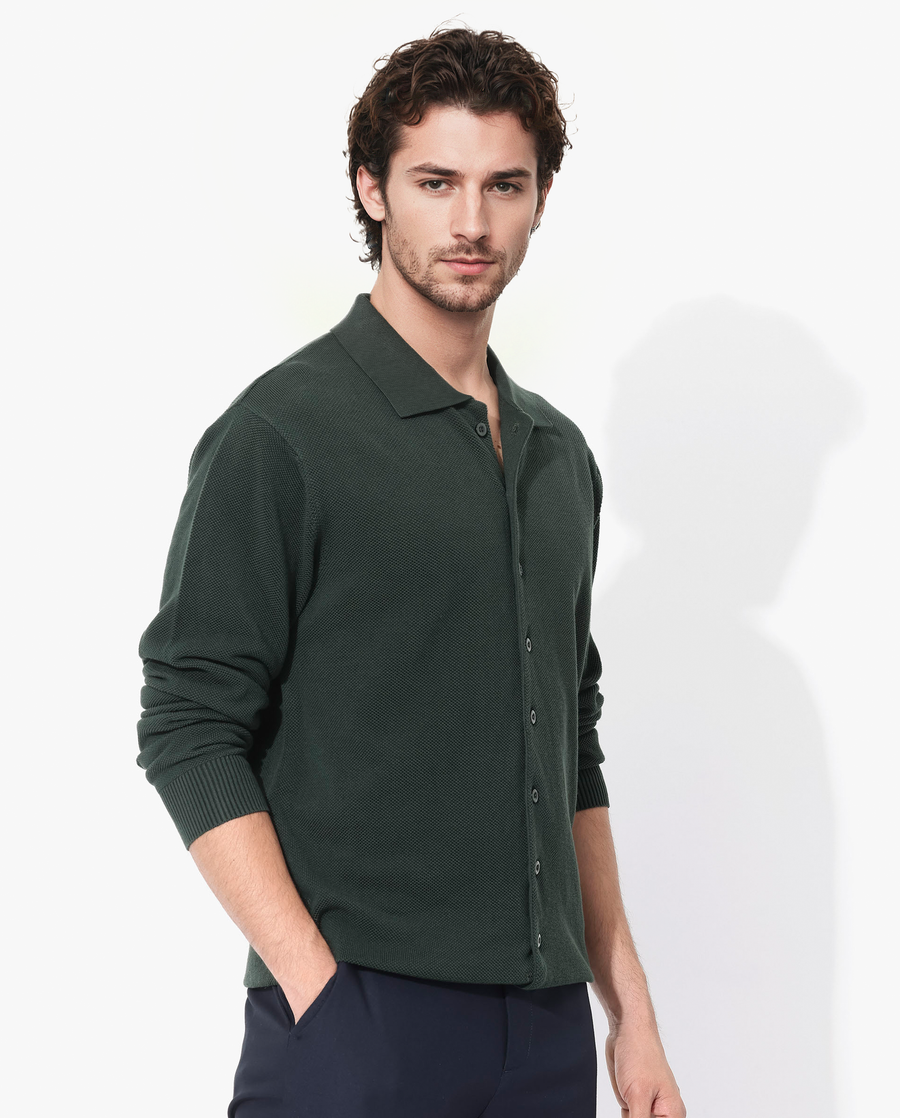 Rare Rabbit Men's Alias-N Dark Green Cotton Plain Regular Fit Full Sleeve Collared Shirt