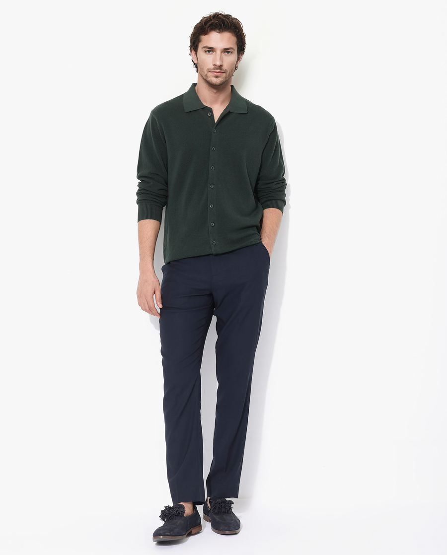 Rare Rabbit Men's Alias-N Dark Green Cotton Plain Regular Fit Full Sleeve Collared Shirt