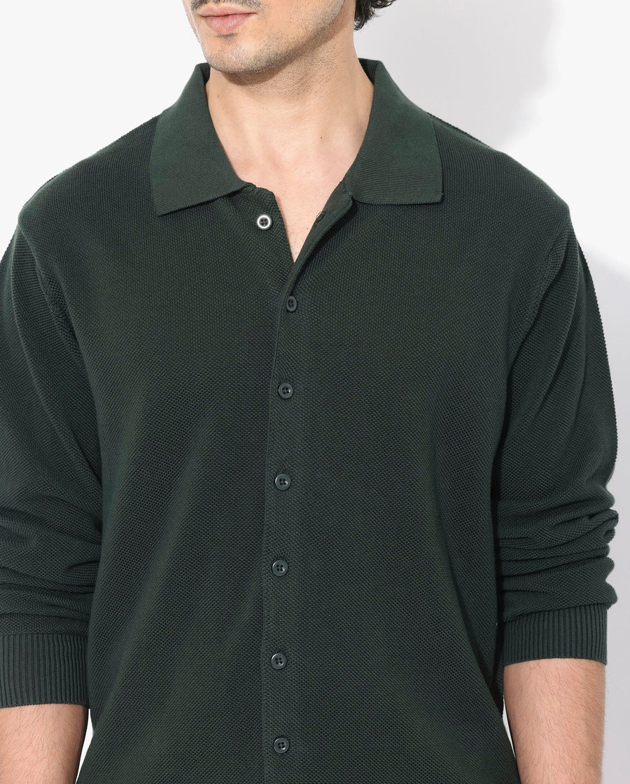 Rare Rabbit Men's Alias-N Dark Green Cotton Plain Regular Fit Full Sleeve Collared Shirt