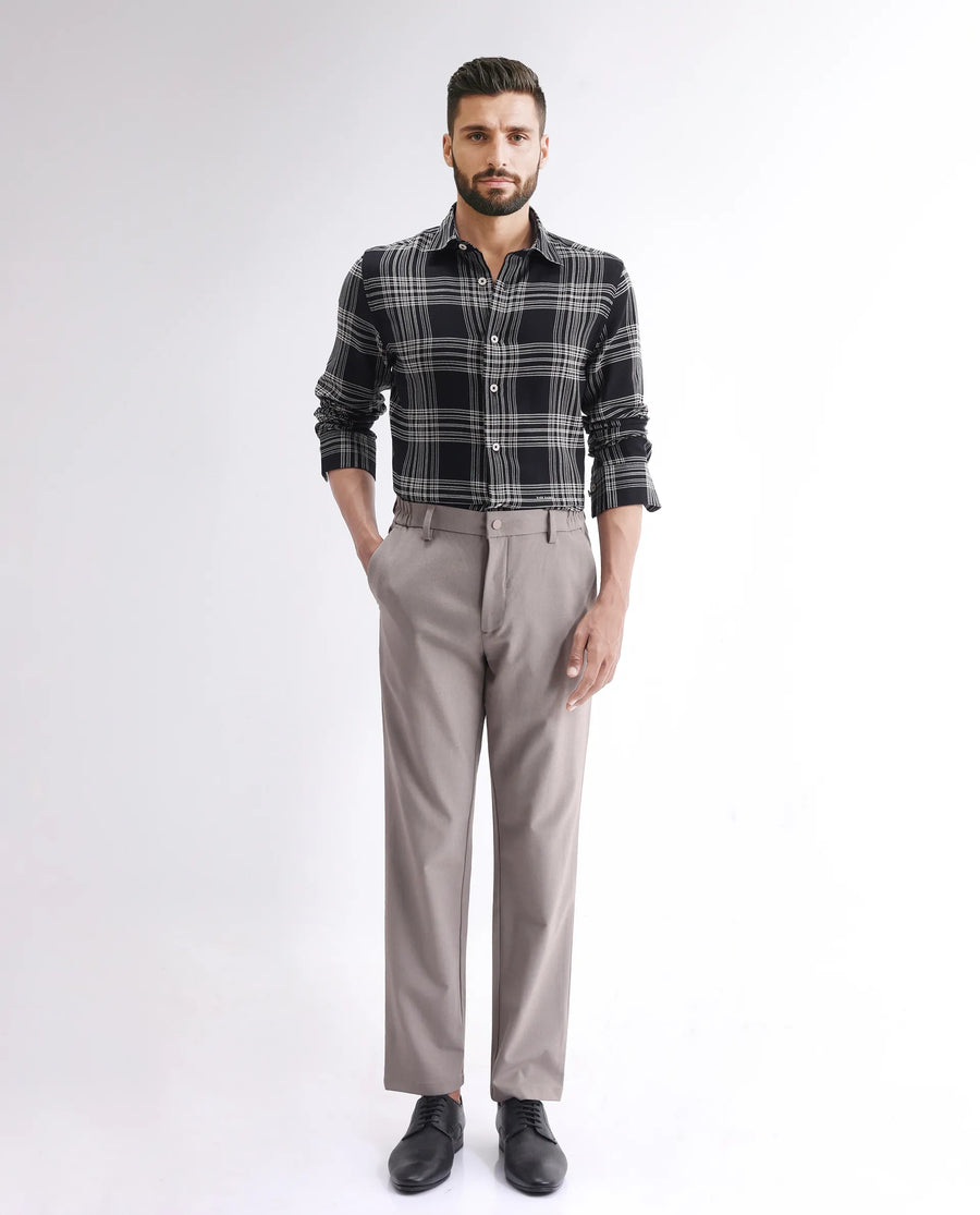 Rare Rabbit Men's Alls Black Cotton Checked Print Regular Fit Full Sleeve Collared Shirt