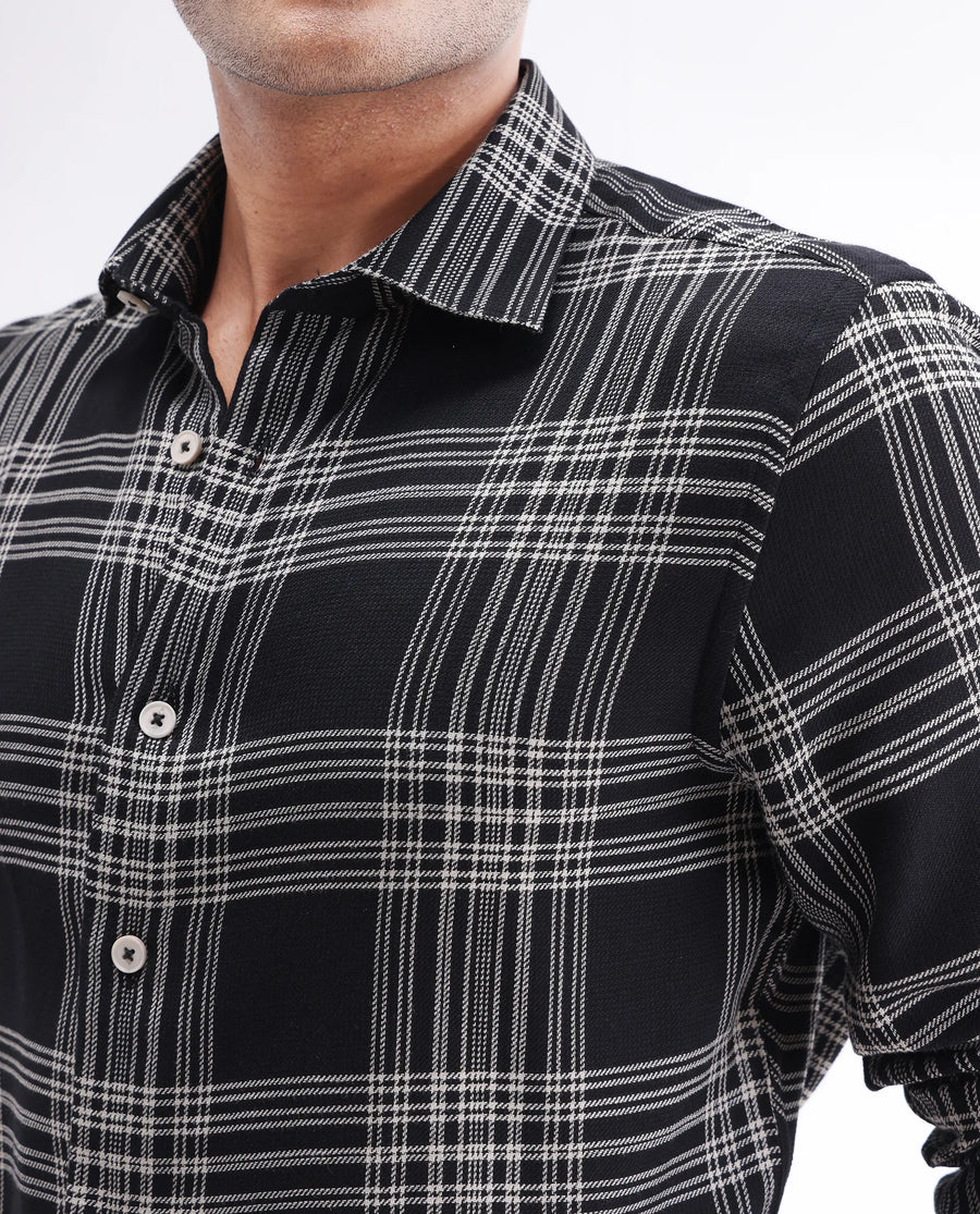Rare Rabbit Men's Alls Black Cotton Checked Print Regular Fit Full Sleeve Collared Shirt