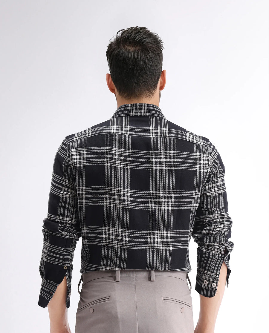 Rare Rabbit Men's Alls Black Cotton Checked Print Regular Fit Full Sleeve Collared Shirt
