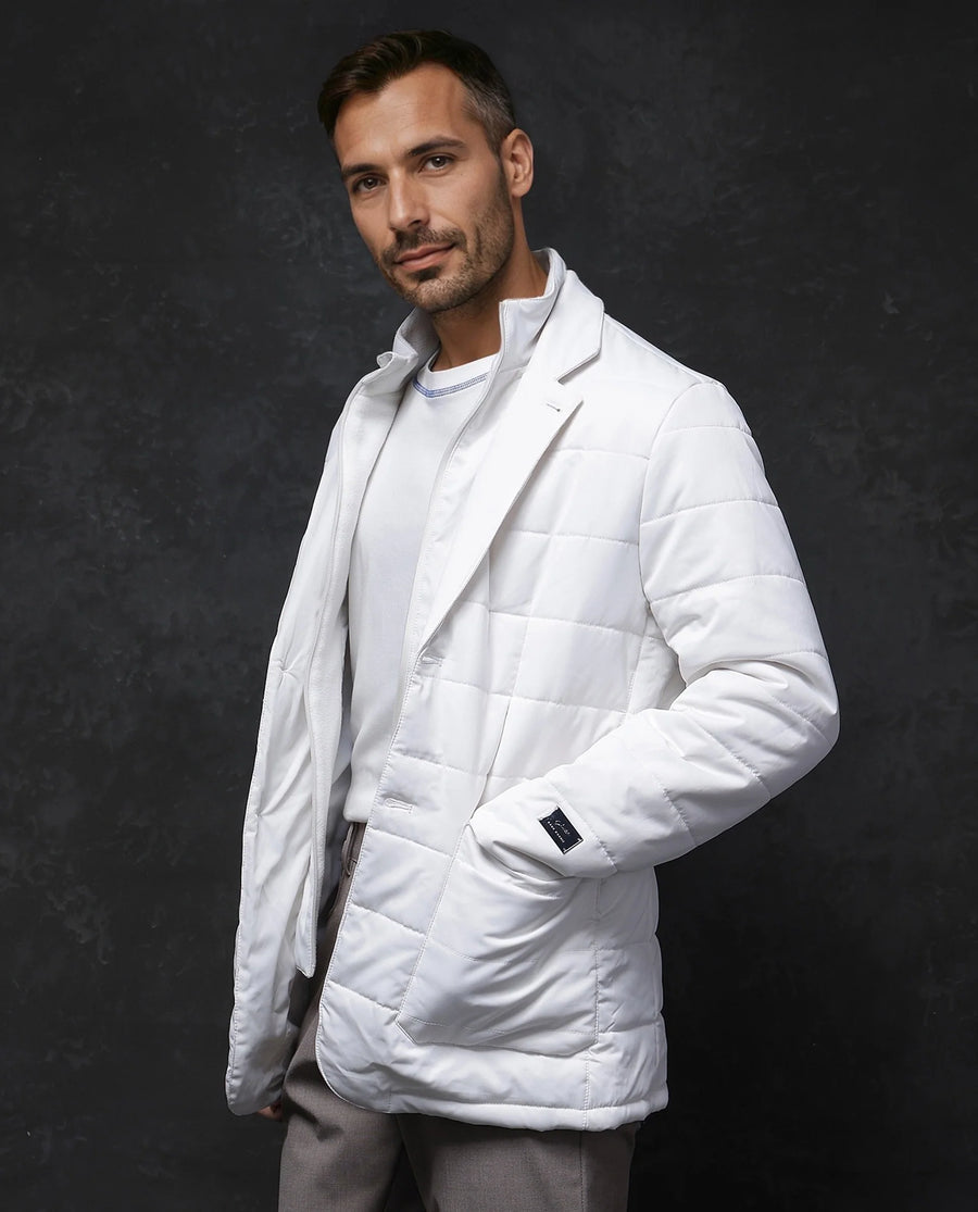 Rare Rabbit Men's Alter Off White Polyester Plain Regular Fit Full Sleeve Lapel Neck Jacket