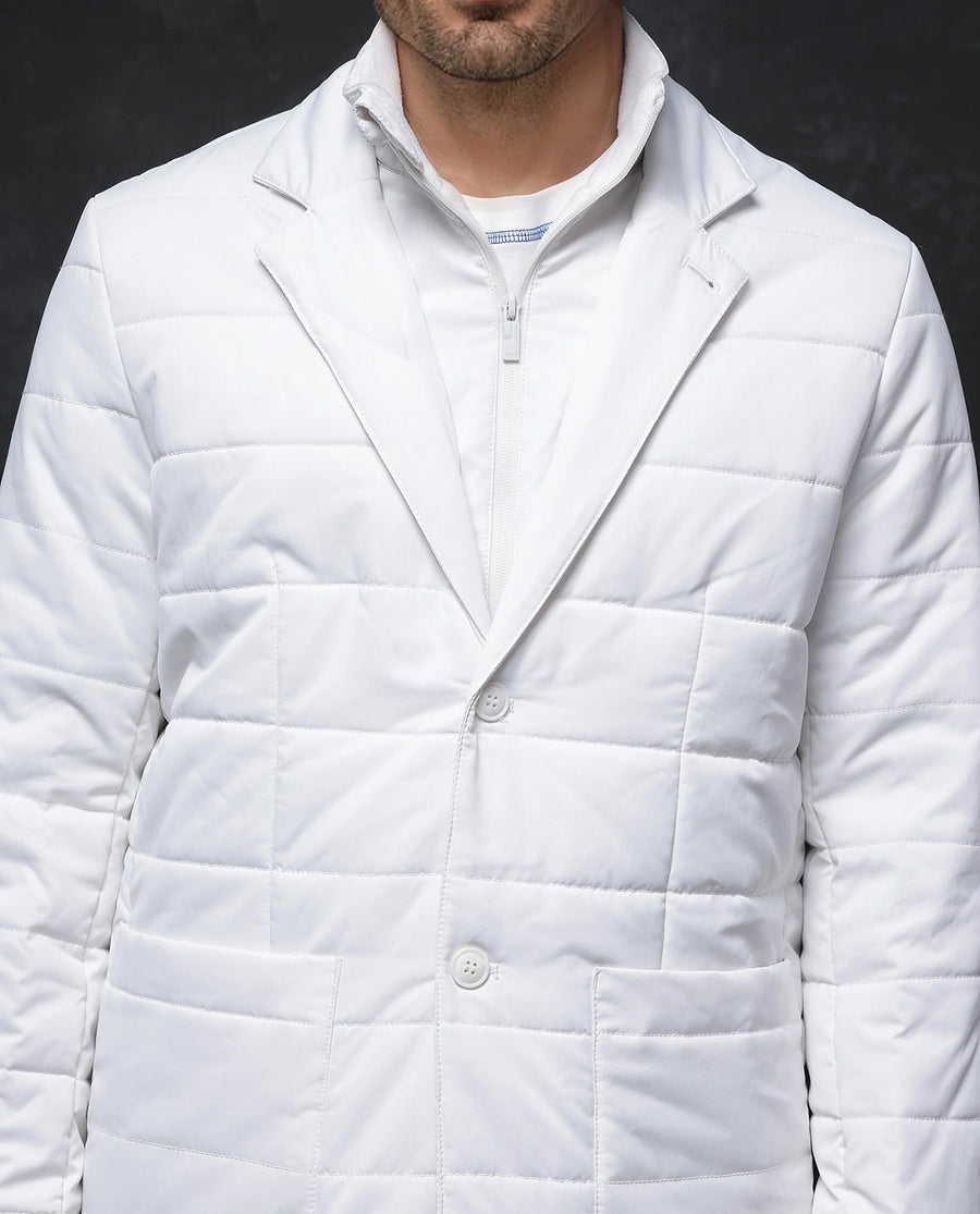 Rare Rabbit Men's Alter Off White Polyester Plain Regular Fit Full Sleeve Lapel Neck Jacket