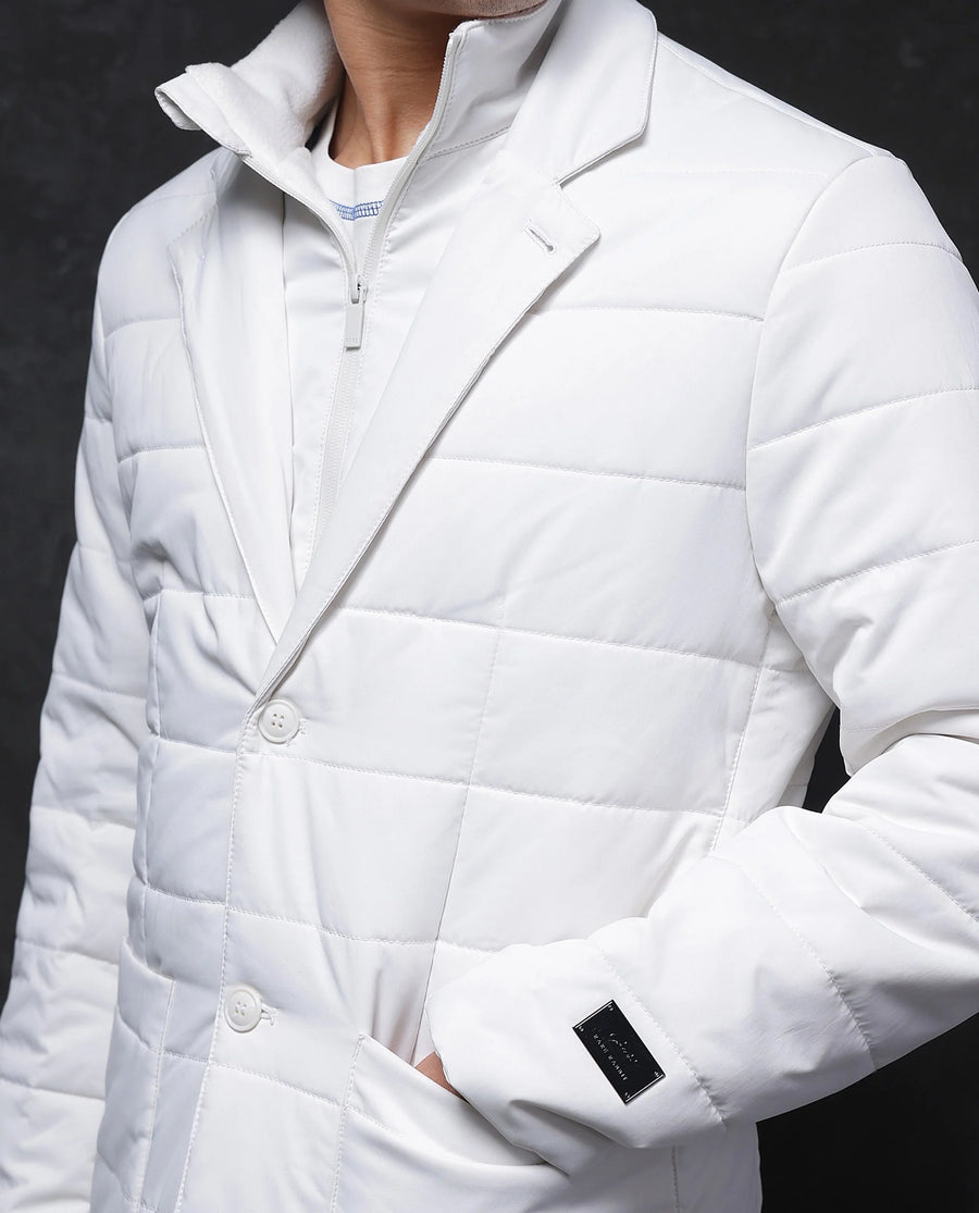 Rare Rabbit Men's Alter Off White Polyester Plain Regular Fit Full Sleeve Lapel Neck Jacket