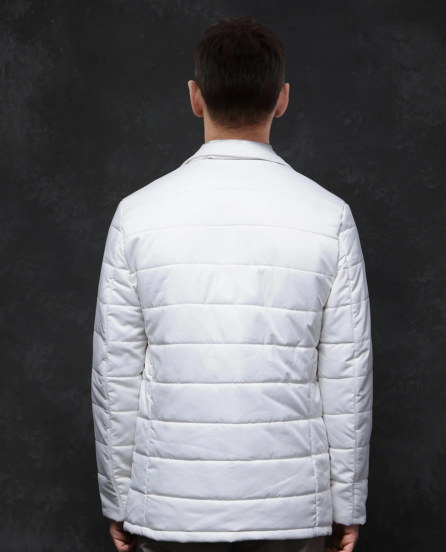 Rare Rabbit Men's Alter Off White Polyester Plain Regular Fit Full Sleeve Lapel Neck Jacket