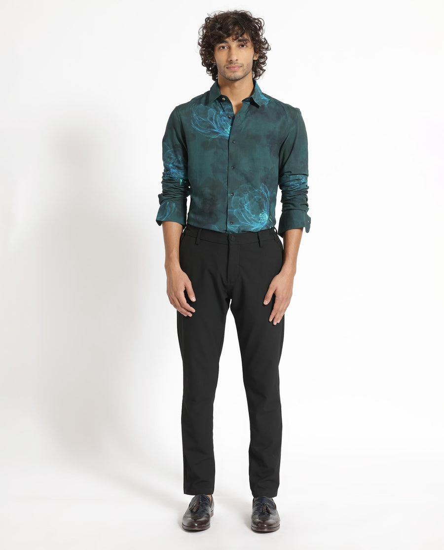 Rare Rabbit Men's Alwick Dark Green Viscose Floral Print Regular Fit Full Sleeve Collared Shirt