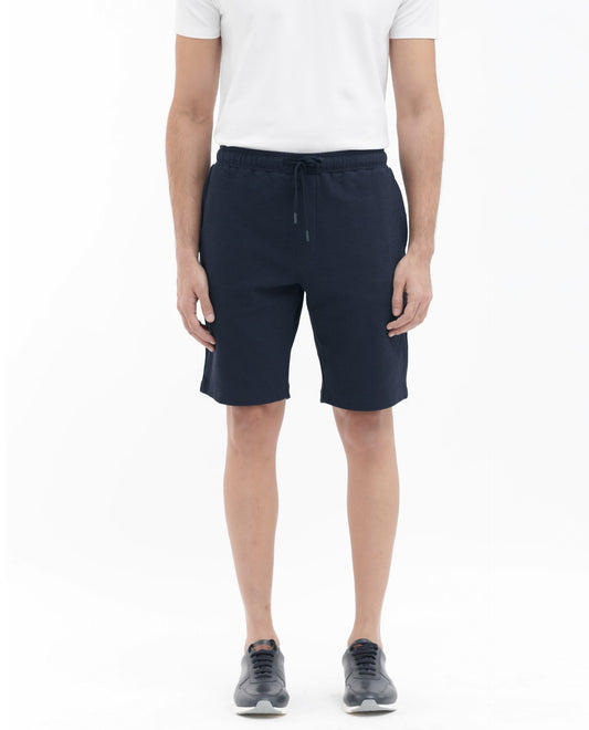 Rare Rabbit Men's Ambet Dusky Navy Cotton Blend Plain Relaxed Fit Shorts