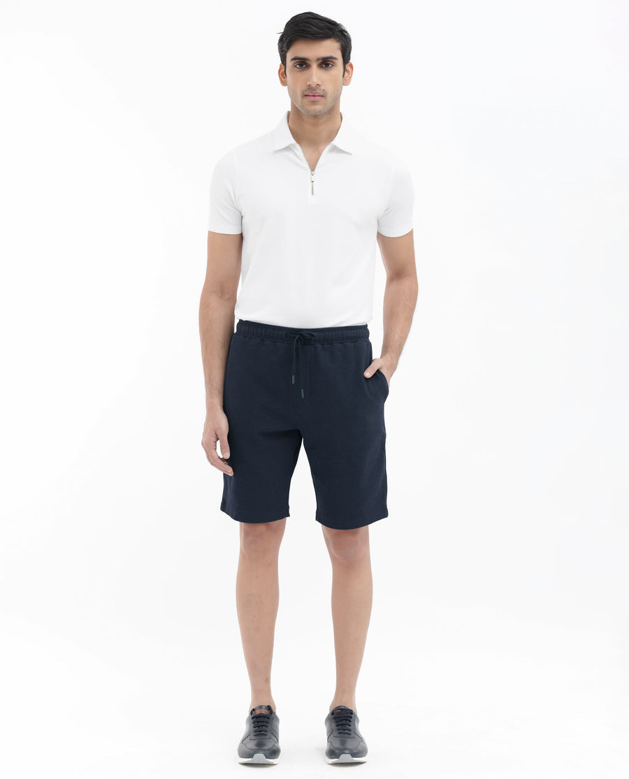 Rare Rabbit Men's Ambet Dusky Navy Cotton Blend Plain Relaxed Fit Shorts