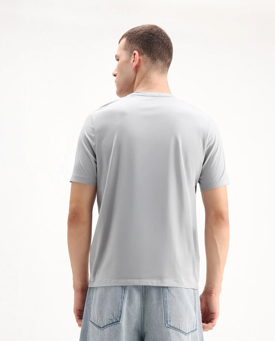 Rare Rabbit Men's Ambi Light Grey Cotton Blend Graphic Print Regular Fit Half Sleeve Crew Neck T-Shirt