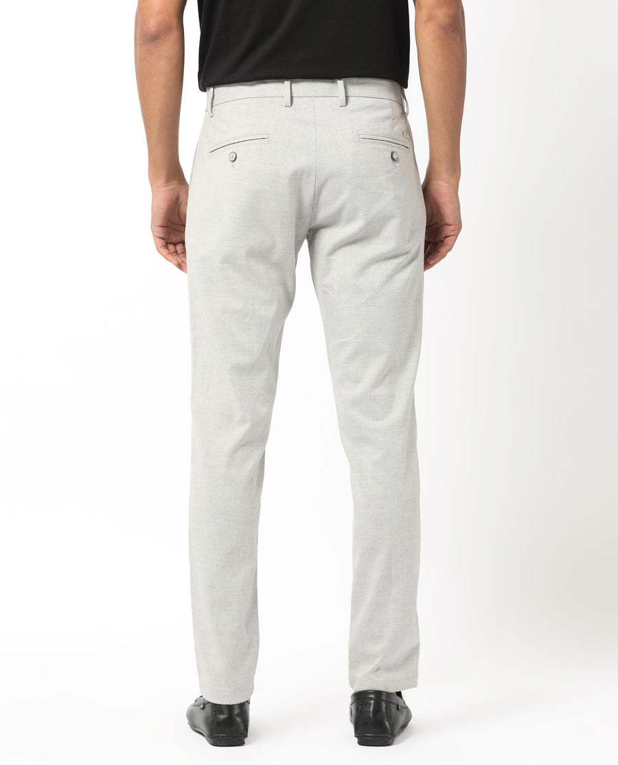 Rare Rabbit Men's Mercer Light Grey Polyester Plain Regular Fit Trouser
