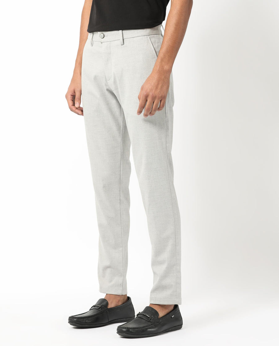 Rare Rabbit Men's Mercer Light Grey Polyester Plain Regular Fit Trouser