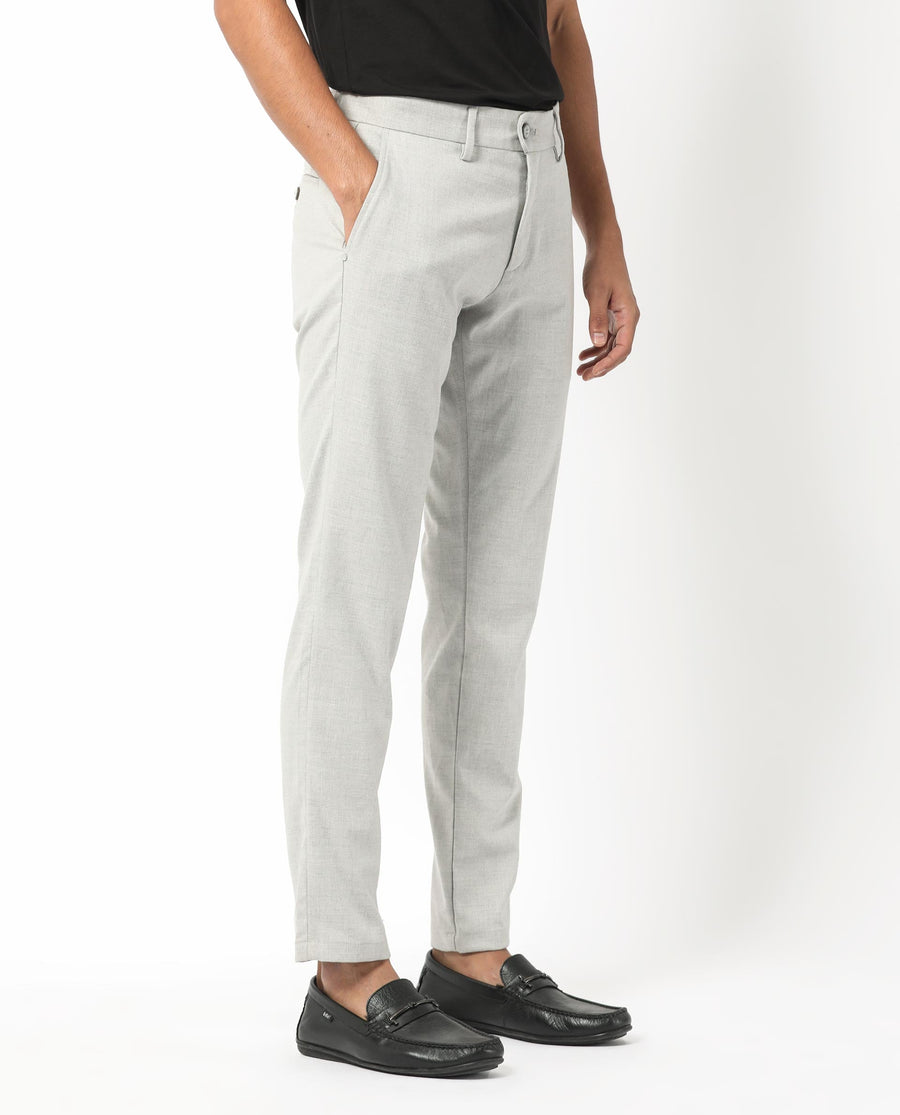 Rare Rabbit Men's Mercer Light Grey Polyester Plain Regular Fit Trouser