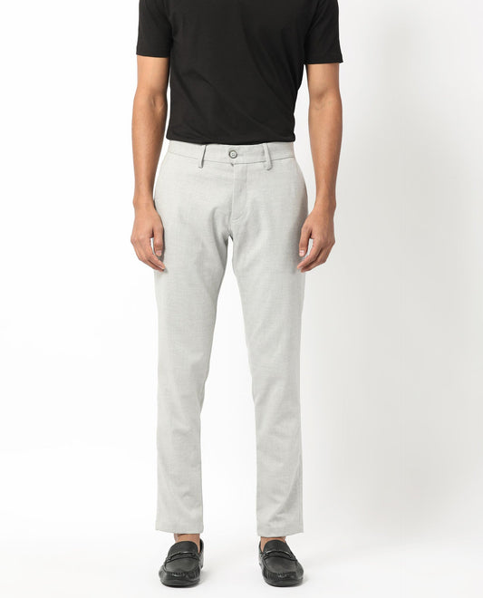 Rare Rabbit Men's Mercer Light Grey Polyester Plain Regular Fit Trouser