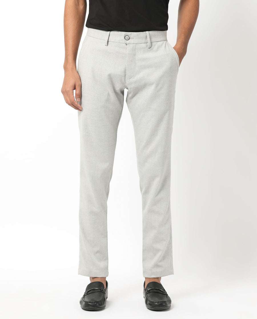 Rare Rabbit Men's Mercer Light Grey Polyester Plain Regular Fit Trouser