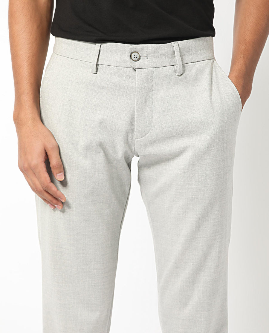 Rare Rabbit Men's Mercer Light Grey Polyester Plain Regular Fit Trouser