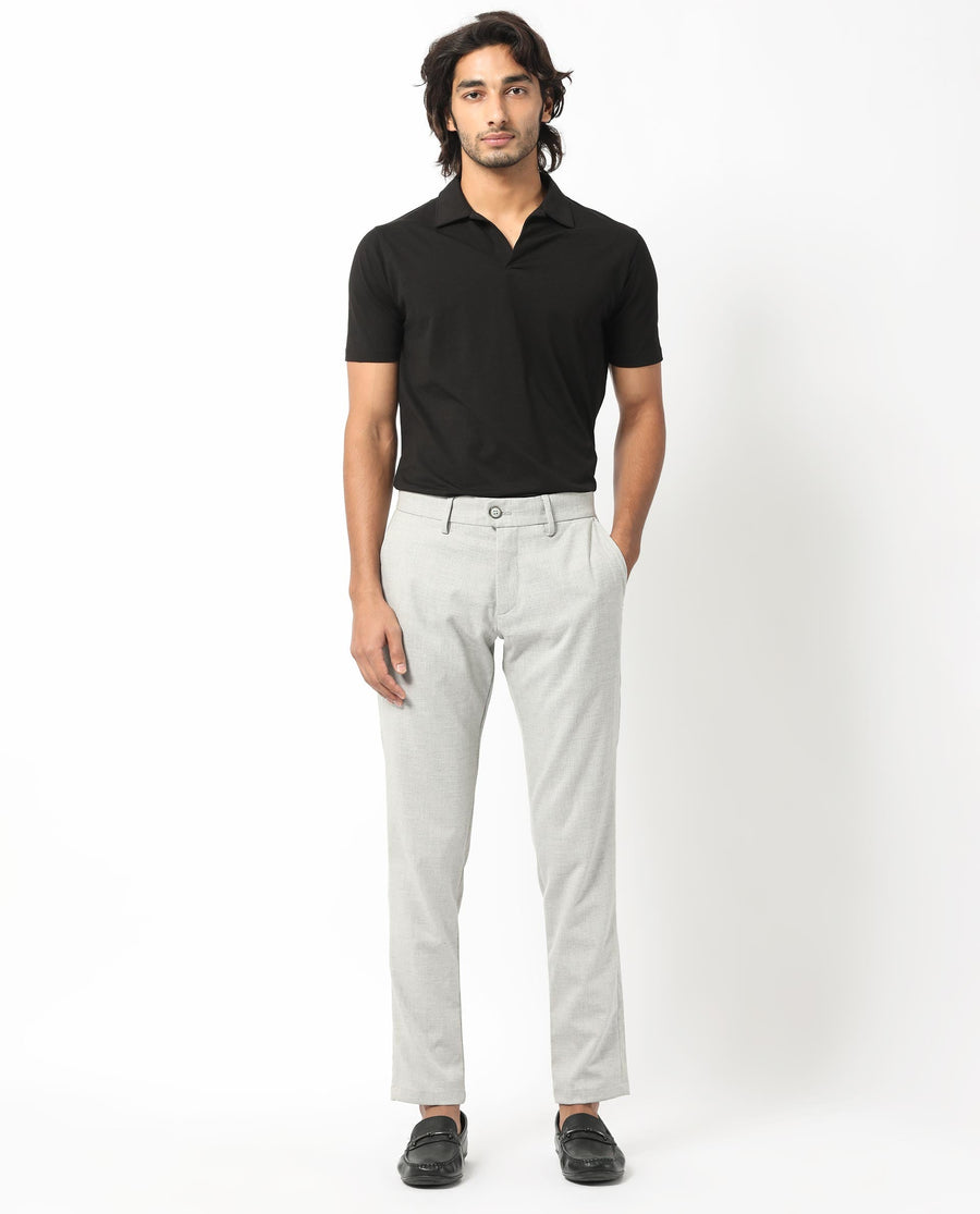Rare Rabbit Men's Mercer Light Grey Polyester Plain Regular Fit Trouser