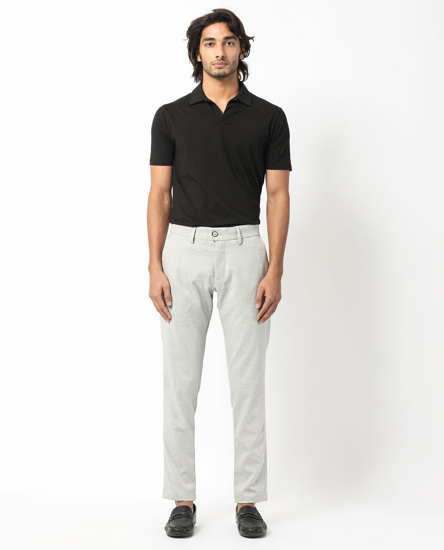 Rare Rabbit Men's Mercer Light Grey Polyester Plain Regular Fit Trouser