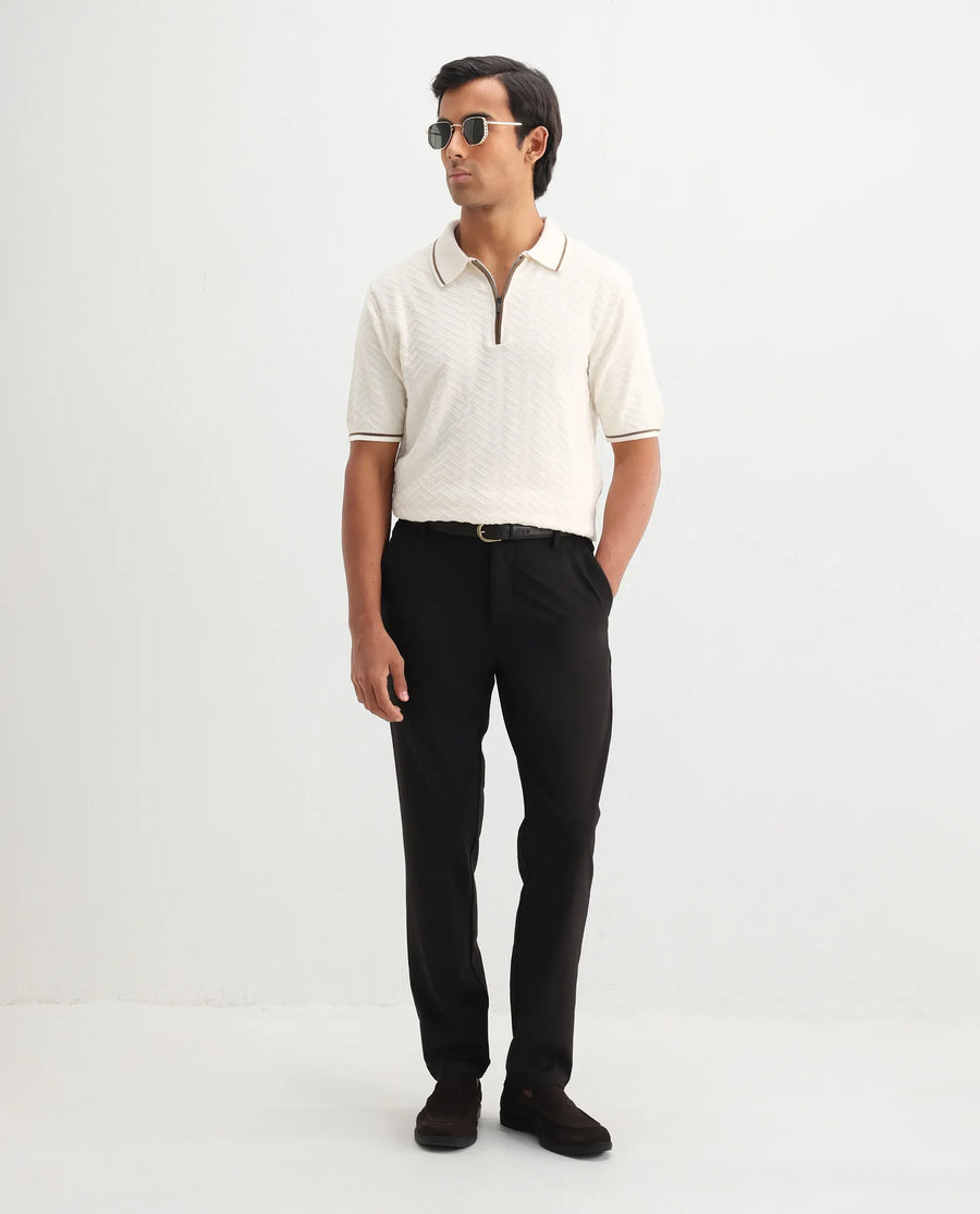 Rare Rabbit Men's Amet Off White Cotton Blend Textured Regular Fit Half Sleeve Polo