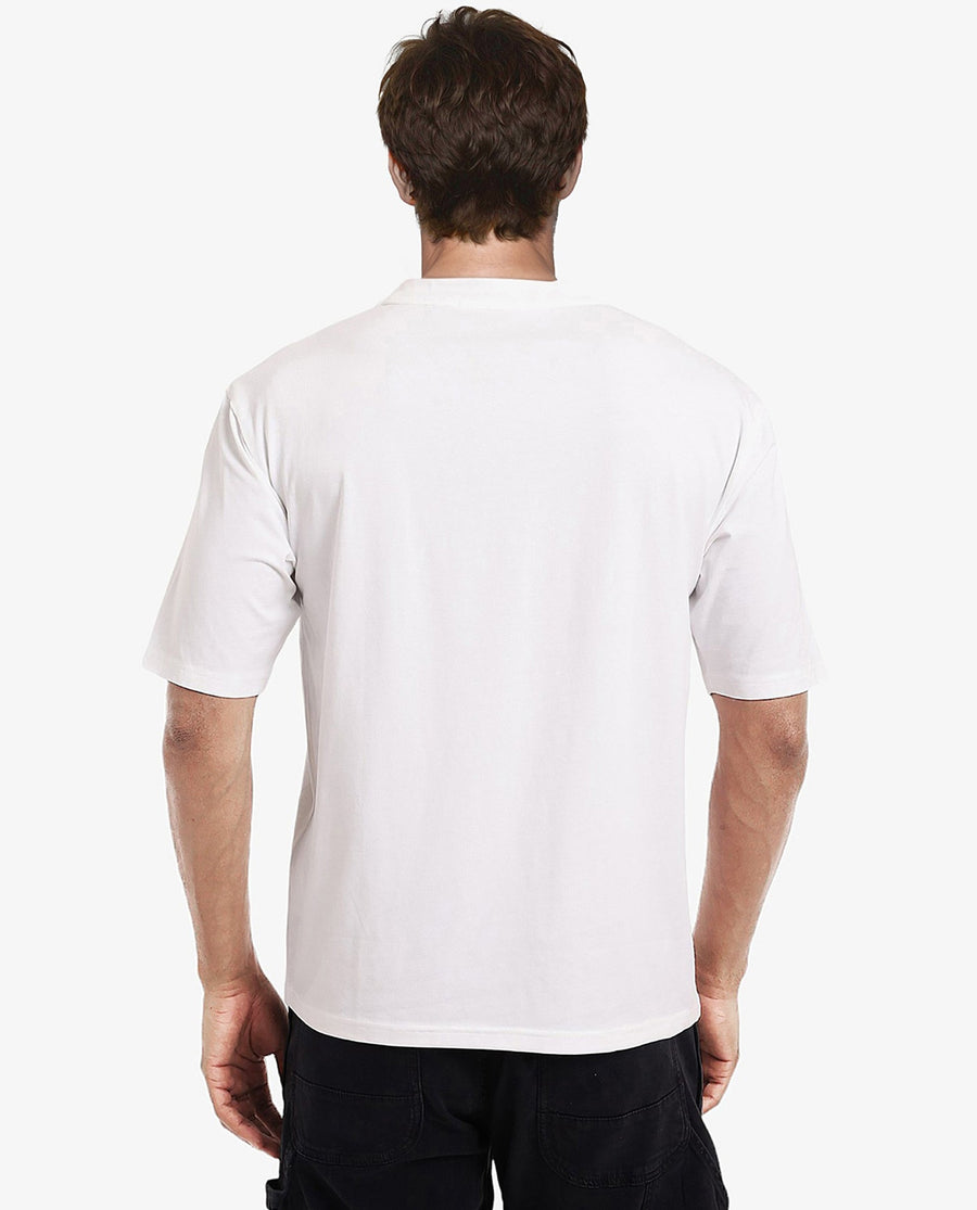 Rare Rabbit Men's Ammon Dark White Cotton Graphic Print Oversized Fit Half Sleeve Crew Neck T-Shirt