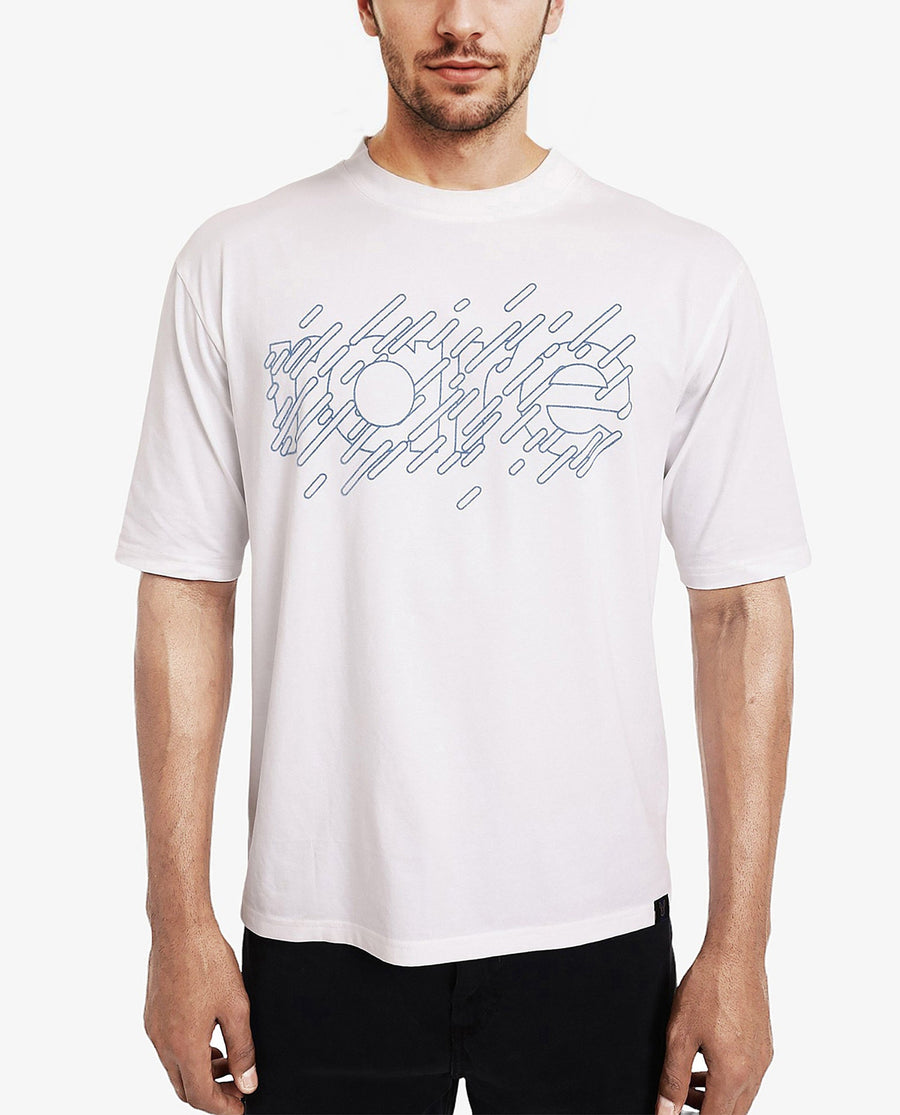 Rare Rabbit Men's Ammon Dark White Cotton Graphic Print Oversized Fit Half Sleeve Crew Neck T-Shirt