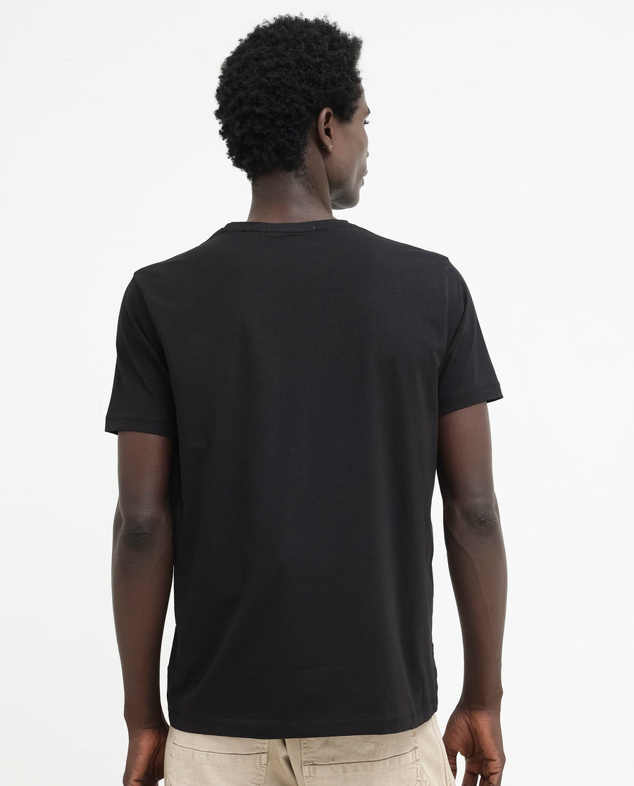 Rare Rabbit Men's Ammos Black Cotton Blend Plain Regular Fit Half Sleeve Crew Neck T-Shirt