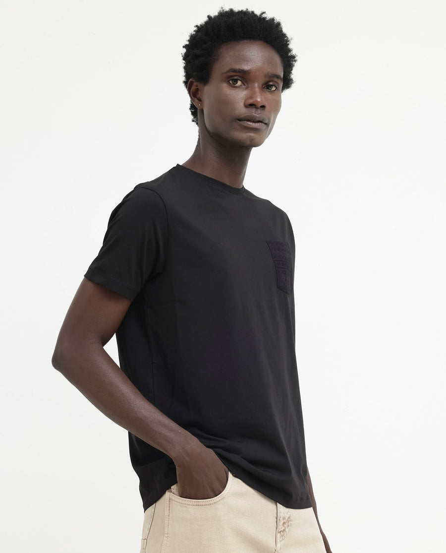Rare Rabbit Men's Ammos Black Cotton Blend Plain Regular Fit Half Sleeve Crew Neck T-Shirt