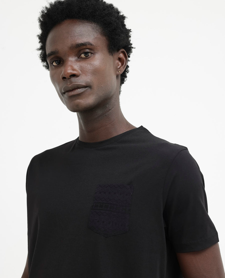 Rare Rabbit Men's Ammos Black Cotton Blend Plain Regular Fit Half Sleeve Crew Neck T-Shirt