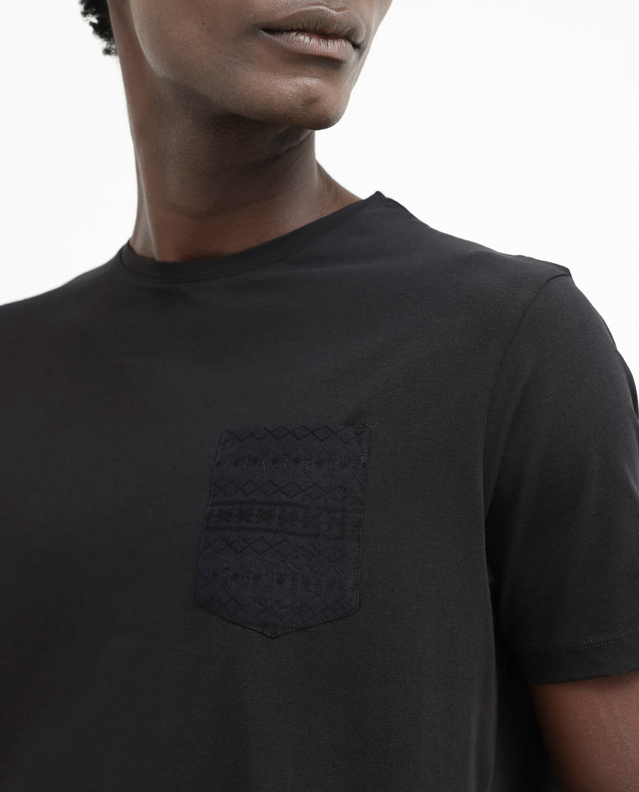 Rare Rabbit Men's Ammos Black Cotton Blend Plain Regular Fit Half Sleeve Crew Neck T-Shirt