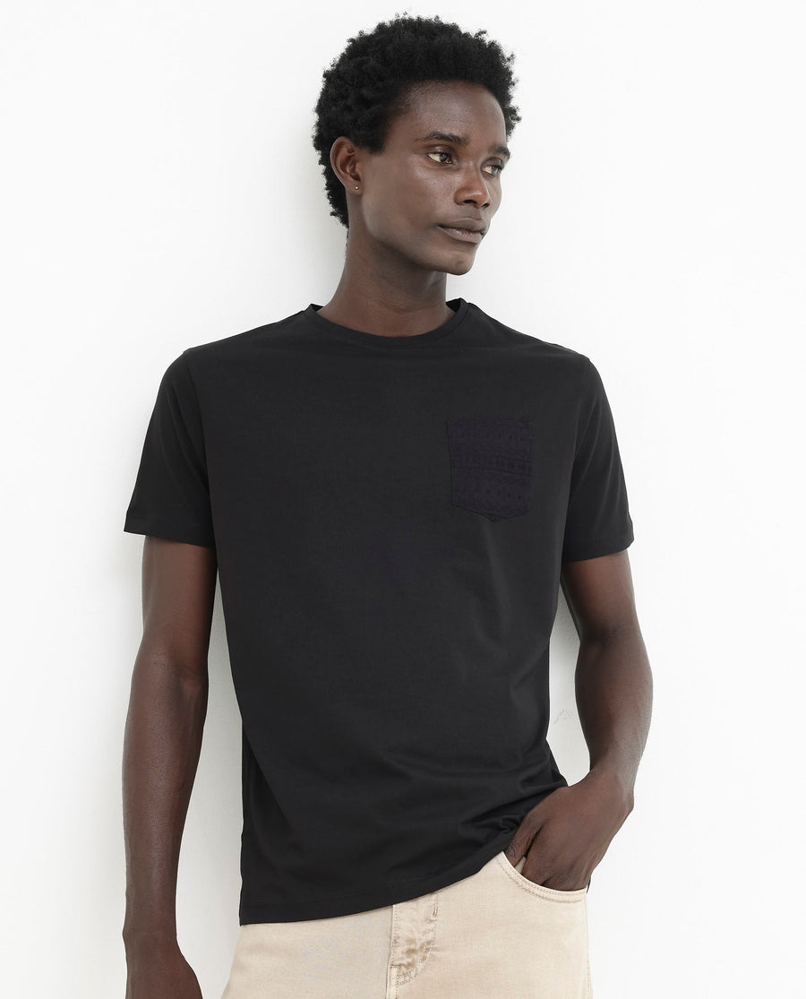 Rare Rabbit Men's Ammos Black Cotton Blend Plain Regular Fit Half Sleeve Crew Neck T-Shirt