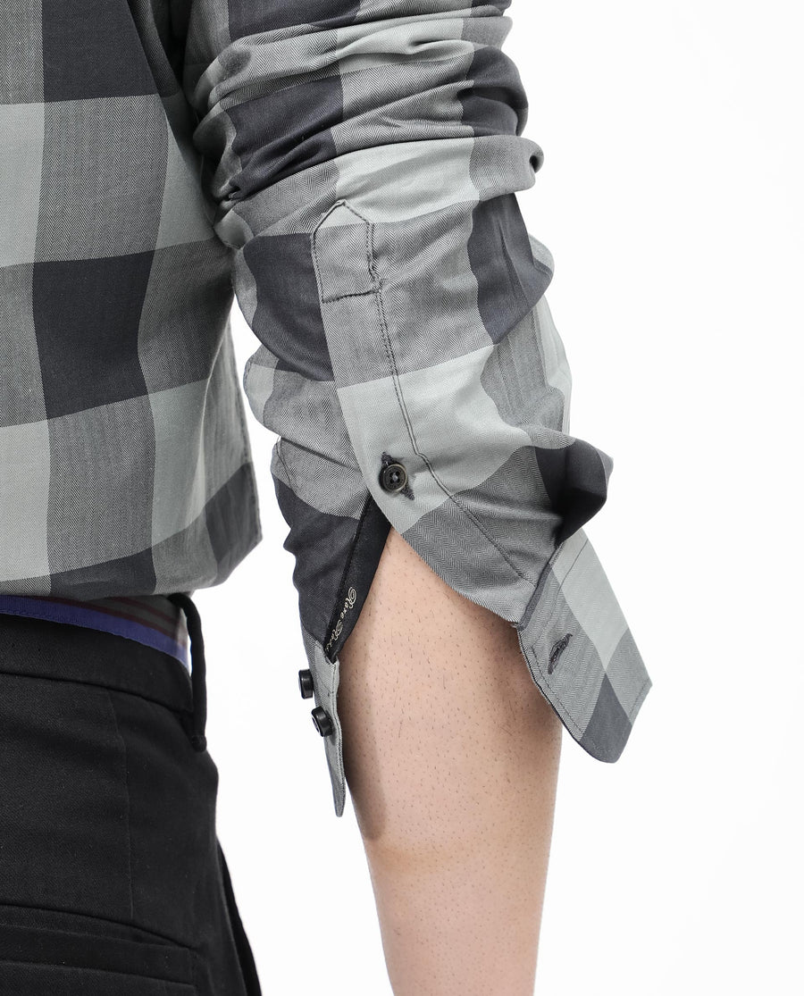 Rare Rabbit Men's Amos Grey Cotton Checked Print Regular Fit Full Sleeve Collared Shirt