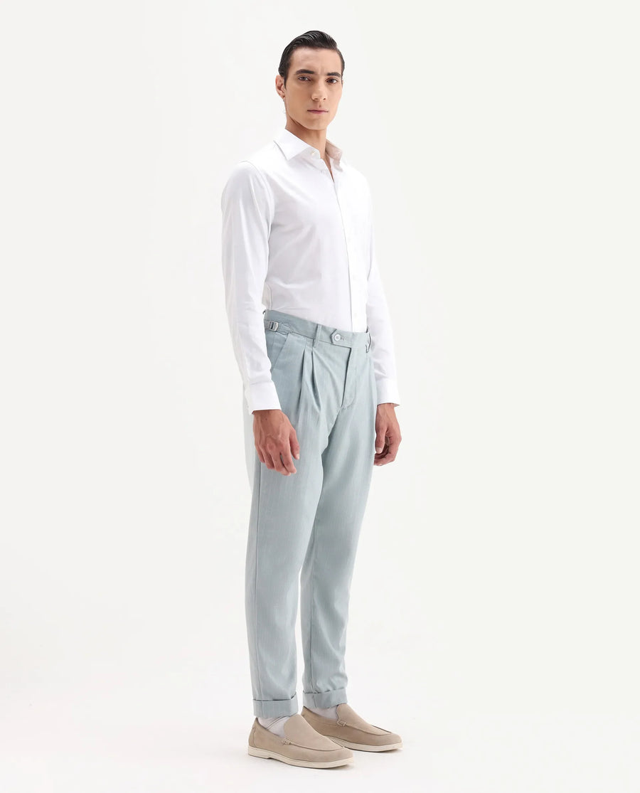 Rare Rabbit Men's Amosy Light Blue Cotton Striped Print Relaxed Fit Trouser