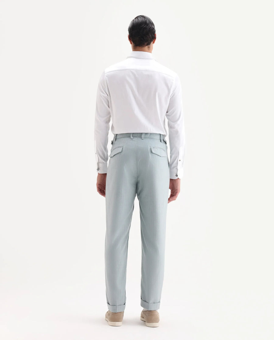 Rare Rabbit Men's Amosy Light Blue Cotton Striped Print Relaxed Fit Trouser
