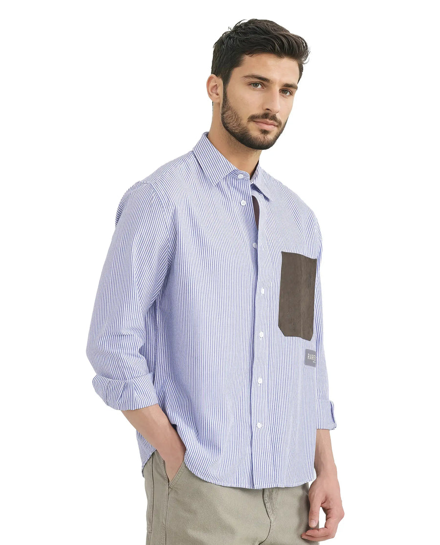 Rare Rabbit Men's Amot White Cotton Striped Print Regular Fit Full Sleeve Collared Shirt