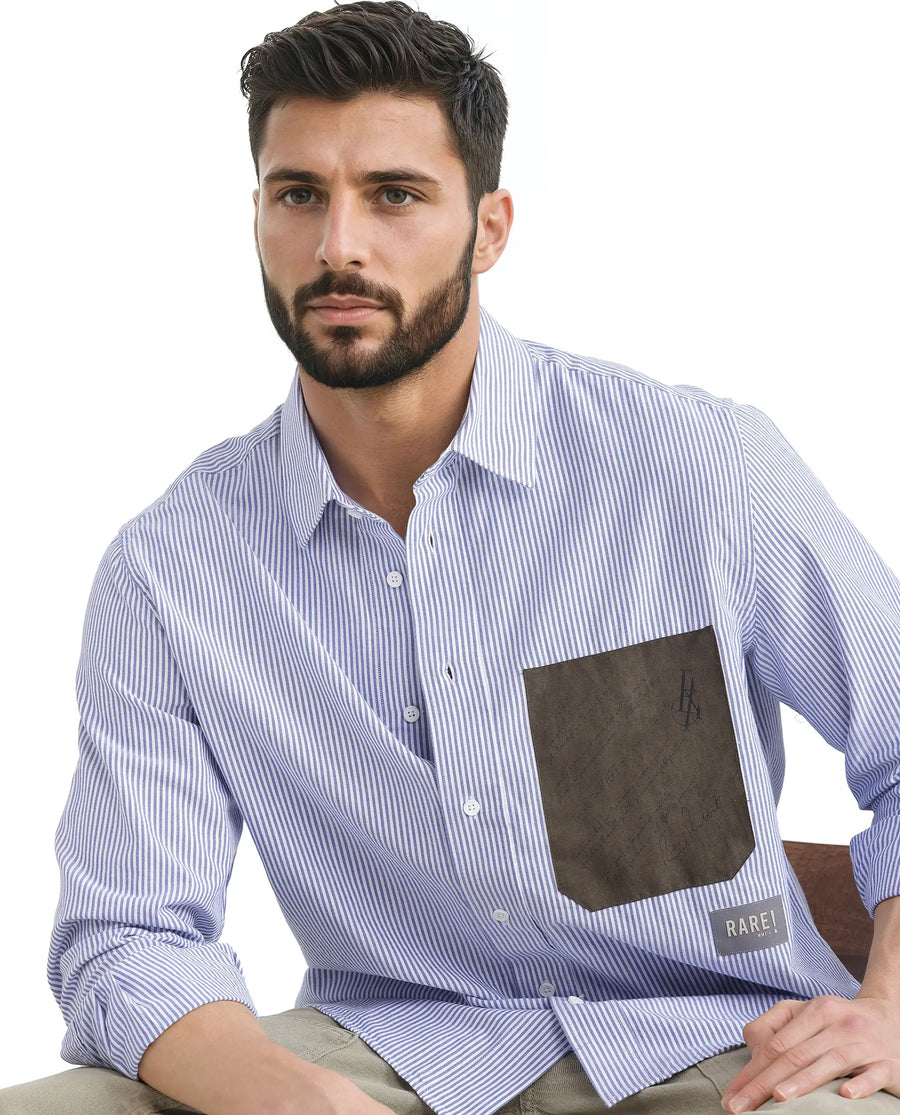 Rare Rabbit Men's Amot White Cotton Striped Print Regular Fit Full Sleeve Collared Shirt