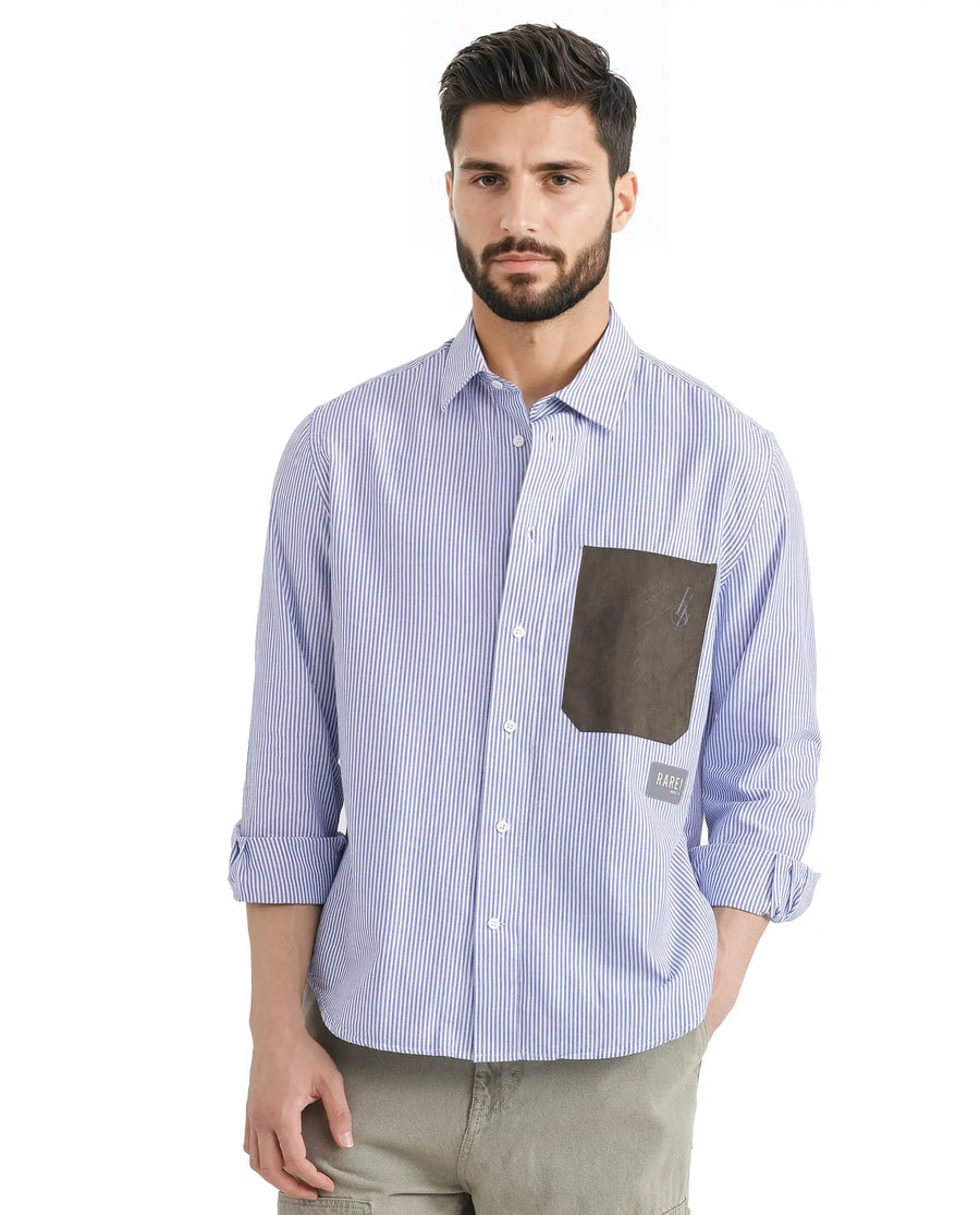 Rare Rabbit Men's Amot White Cotton Striped Print Regular Fit Full Sleeve Collared Shirt