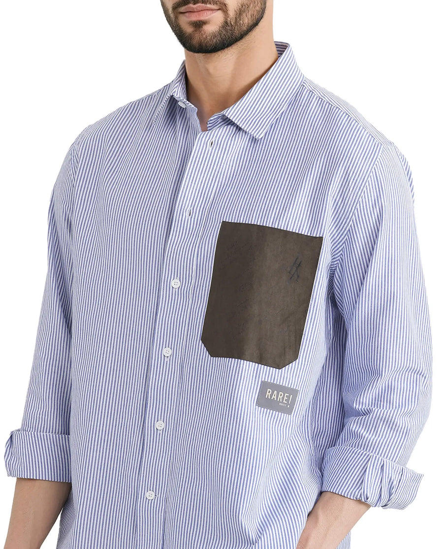 Rare Rabbit Men's Amot White Cotton Striped Print Regular Fit Full Sleeve Collared Shirt