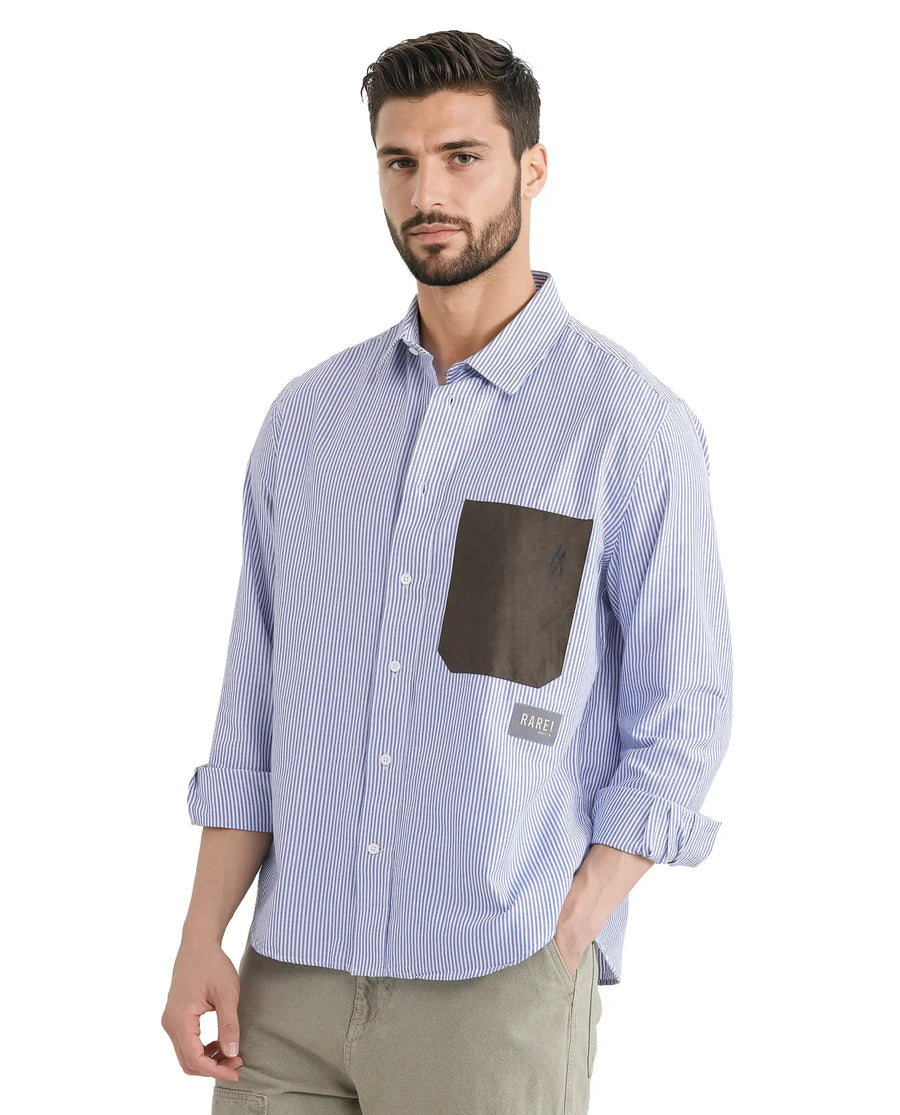 Rare Rabbit Men's Amot White Cotton Striped Print Regular Fit Full Sleeve Collared Shirt