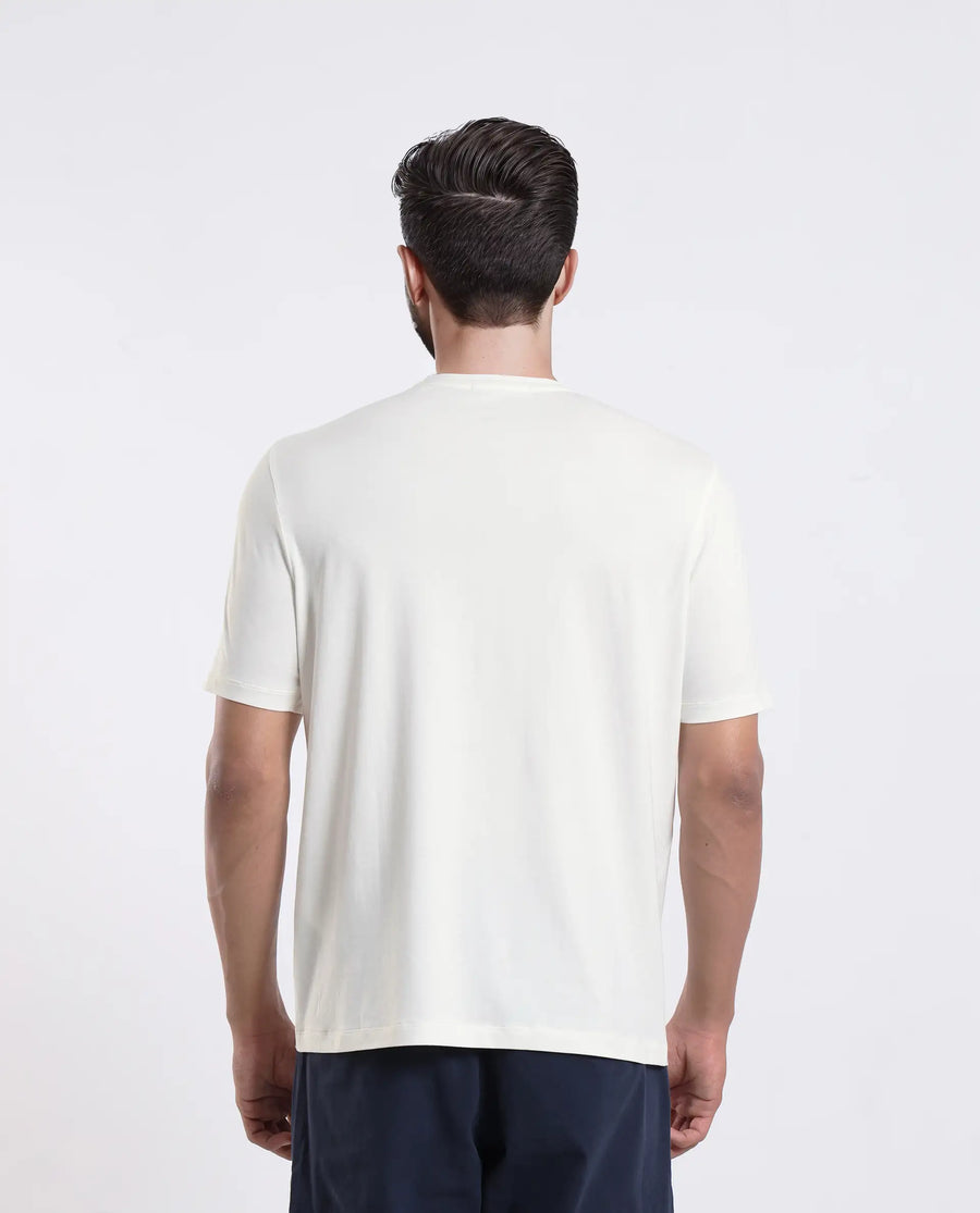 Rare Rabbit Men's Andem Off White Cotton Blend Graphic Print Regular Fit Half Sleeve Crew Neck T-Shirt